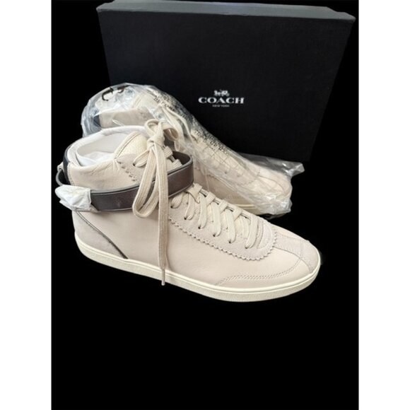 Coach Womens C213 High Hi Top Sneaker Shoes Suede Size 10 Chalk Turn Lock NIB - Picture 1 of 11